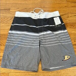NHL Mighty Ducks swim trunks striped men lined large NWT black grey white
